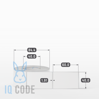Полипропиленовая этикетка 40х60 белая, втулка 40 мм (к) (рядов 1 по 500 шт)  IQ code	