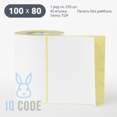 Термоэтикетка ТОП 100х80, втулка 40 мм (к) (рядов 1 по 250 шт)  IQ code	