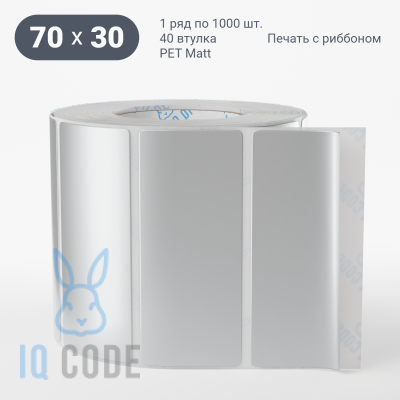 Этикетка 70х30, втулка 40 мм (к) (рядов 1 по 1000 шт) PET Matt Silver  IQ code	