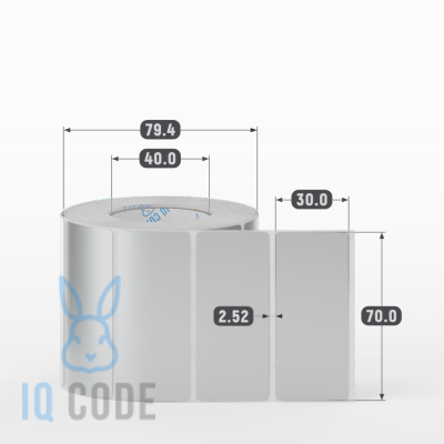 Этикетка 70х30, втулка 40 мм (к) (рядов 1 по 1000 шт) PET Matt Silver IQ code Этикетка 70х30, втулка 40 мм (к) (рядов 1 по 1000 шт) PET Matt Silver IQ code