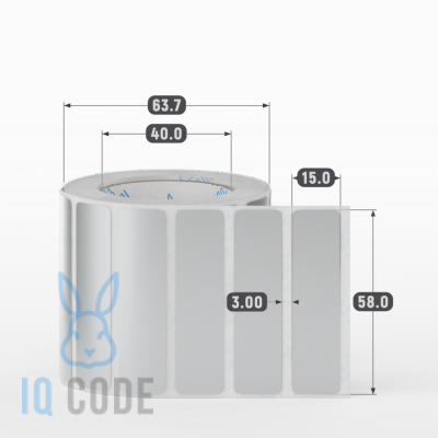 Этикетка 58х15, втулка 40 мм (к) (рядов 1 по 1000 шт) PET Matt Silver IQ code Этикетка 58х15, втулка 40 мм (к) (рядов 1 по 1000 шт) PET Matt Silver IQ code