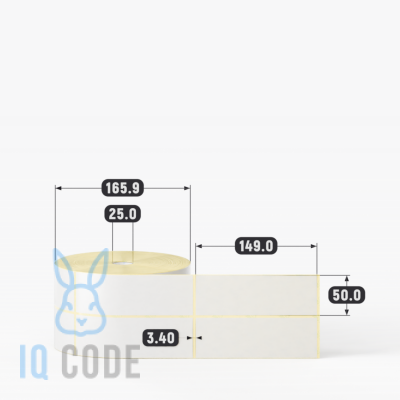 Термотрансферная этикетка 50х149 (рядов 2 по 1 000 шт) Полуглянец в рулоне, втулка 25 мм (к) IQ code