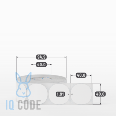 Полипропиленовая этикетка 40х40 белая, втулка 40 мм (к) (рядов 1 по 1000 шт) круглая IQ code	