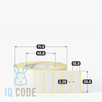 Термотрансферная этикетка 30х10 (рядов 1 по 1 800 шт) Полуглянец в рулоне, втулка 40 мм (к) IQ code