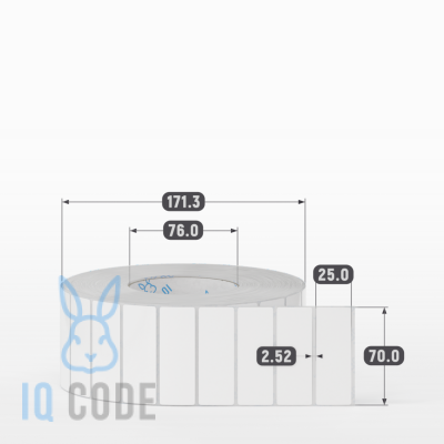Полипропиленовая этикетка 70х25 белая, втулка 76 мм (к) (рядов 1 по 5000 шт)  IQ code	