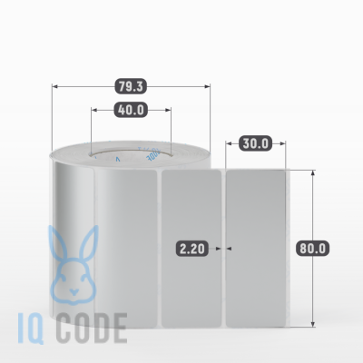 Этикетка 80х30, втулка 40 мм (к) (рядов 1 по 1000 шт) PET Matt Silver  IQ code	