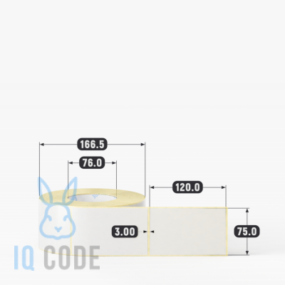 Термотрансферная этикетка 75х120 (рядов 1 по 1 000 шт) Полуглянец в рулоне, втулка 76 мм (к) IQ code