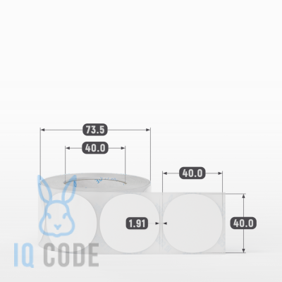 Полипропиленовая этикетка 40х40 белая, втулка 40 мм (к) (рядов 1 по 500 шт) круглая IQ code	