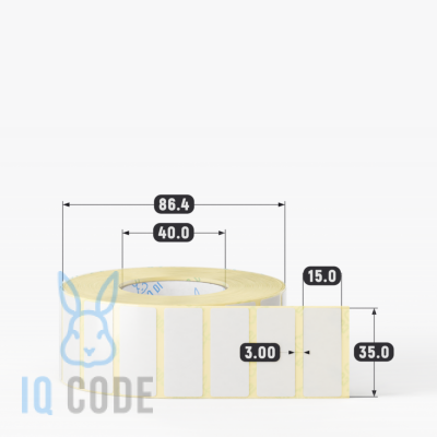 Термотрансферная этикетка 35х15 (рядов 1 по 2 000 шт) Полуглянец в рулоне, втулка 40 мм (к) IQ code