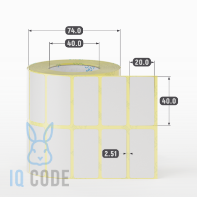 Термотрансферная этикетка 40х20 (рядов 2 по 1 000 шт) Полуглянец Намотка внутрь в рулоне, втулка 40 мм (к) IQ code