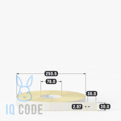 Термотрансферная этикетка 30х30 (рядов 1 по 10 000 шт) Полуглянец в рулоне, втулка 76 мм (к) IQ code