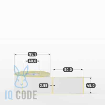 Термотрансферная этикетка 45х80 полуглянцевая, втулка 40 мм (к) (рядов 1 по 500 шт)  IQ code	