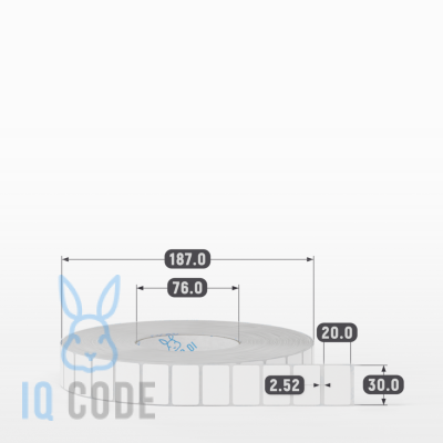 Полипропиленовая этикетка 30х20 белая, втулка 76 мм (к) (рядов 1 по 8000 шт)  IQ code	