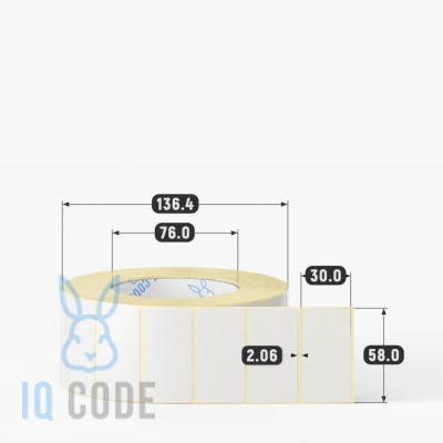 Термотрансферная этикетка 58х30 (рядов 1 по 2 200 шт) Полуглянец в рулоне, втулка 76 мм (к) IQ code