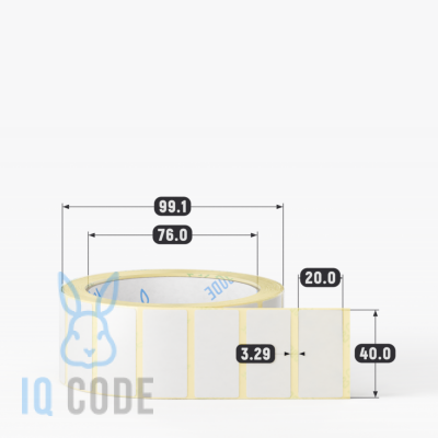 Термотрансферная этикетка 40х20 (рядов 1 по 1 000 шт) Полуглянец в рулоне, втулка 76 мм (к) IQ code