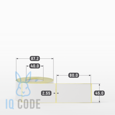 Термотрансферная этикетка 45х80 полуглянцевая, втулка 40 мм (к) (рядов 1 по 400 шт)  IQ code	