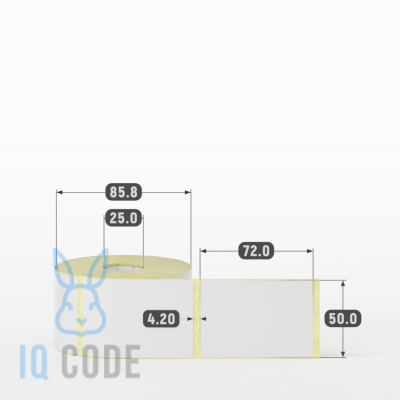 Термотрансферная этикетка 50х72 полуглянцевая, втулка 25 мм (к) (рядов 1 по 500 шт)  IQ code	
