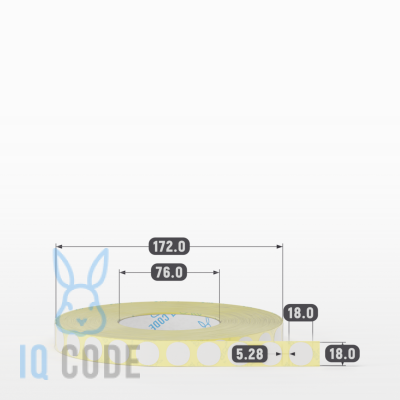 Термотрансферная этикетка 18х18 полуглянцевая, втулка 76 мм (к) (рядов 1 по 7000 шт) круглая IQ code	