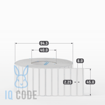 Полипропиленовая этикетка 45х8 белая, втулка 40 мм (к) (рядов 1 по 5000 шт)  IQ code	