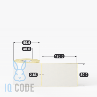 Термотрансферная этикетка 80х120 (рядов 1 по 300 шт) Полуглянец в рулоне, втулка 40 мм (к) IQ code