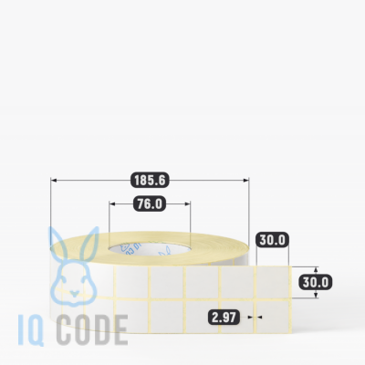 Термотрансферная этикетка 30х30 (рядов 2 по 5 000 шт) Полуглянец в рулоне, втулка 76 мм (к) IQ code