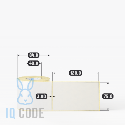 Термотрансферная этикетка 75х120 (рядов 1 по 250 шт) Полуглянец в рулоне, втулка 40 мм (к) IQ code