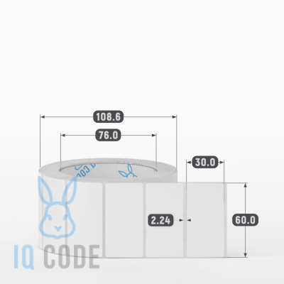 Этикетка самоклеящаяся 60х30 (рядов 1 по 1 000 шт) Полипропилен белый Tyre каучук в рулоне, втулка 76 мм (к) IQ code