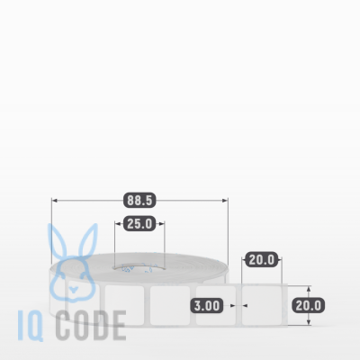 Полипропиленовая этикетка 20х20 белая, втулка 25 мм (к) (рядов 1 по 2000 шт)  IQ code	