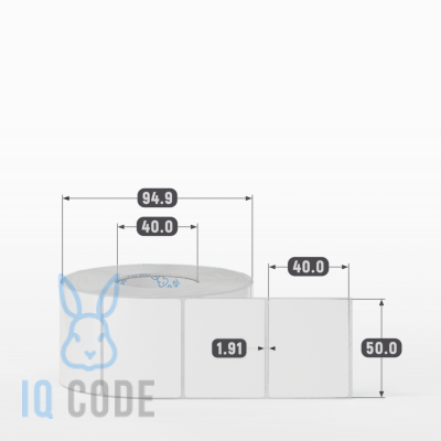 Полипропиленовая этикетка 50х40 белая, втулка 40 мм (к) (рядов 1 по 1000 шт)  IQ code	