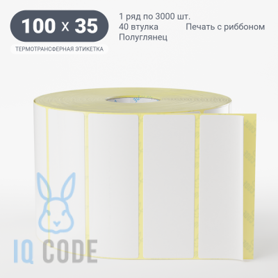 Термотрансферная этикетка 100х35 полуглянцевая, втулка 40 мм (к) (рядов 1 по 3000 шт)  IQ code	