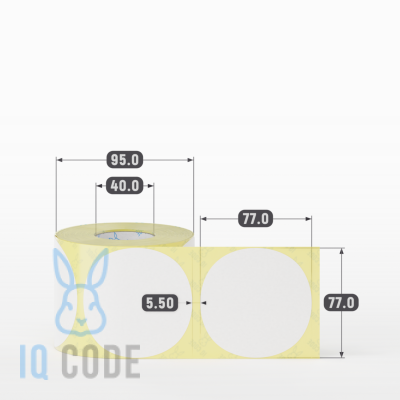 Термоэтикетка ТОП 77х77, втулка 40 мм (к) (рядов 1 по 500 шт) круглая IQ code	