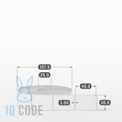 Полипропиленовая этикетка 30х40 белая, втулка 25 мм (к) (рядов 1 по 1500 шт)  IQ code	