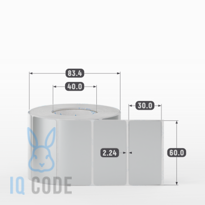 Этикетка 60х30, втулка 40 мм (к) (рядов 1 по 1000 шт) PET Matt Silver  IQ code	