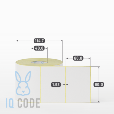 Термоэтикетка ТОП 90х60 (рядов 1 по 1 000 шт) в рулоне, втулка 40 мм (к) IQ code Термоэтикетка ТОП 90х60 (рядов 1 по 1 000 шт) в рулоне, втулка 40 мм (к) IQ code