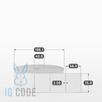 Полипропиленовая этикетка 75х58 белая, втулка 40 мм (к) (рядов 1 по 3500 шт)  IQ code	