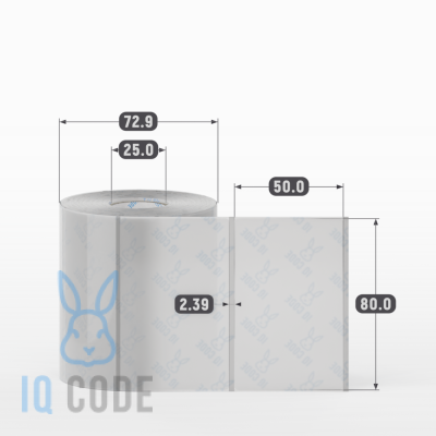 Этикетка самоклеящаяся с печатью 80х50 (рядов 1 по 500 шт) Прозрачный полипропилен в рулоне, втулка 25 мм (к) IQ code + Черная метка