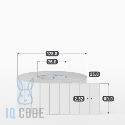 Полипропиленовая этикетка 80х23 белая, втулка 76 мм (к) (рядов 1 по 6000 шт)  IQ code	