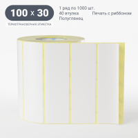 Термотрансферная этикетка 100х30 (рядов 1 по 900 шт) Полуглянец в рулоне, втулка 40 мм (к) IQ code