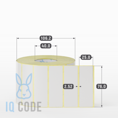 Термотрансферная этикетка 76х25 (рядов 1 по 2 000 шт) Полуглянец в рулоне, втулка 40 мм (к) IQ code