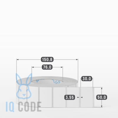 Полипропиленовая этикетка 50х30 белая, втулка 76 мм (к) (рядов 1 по 3000 шт)  IQ code	