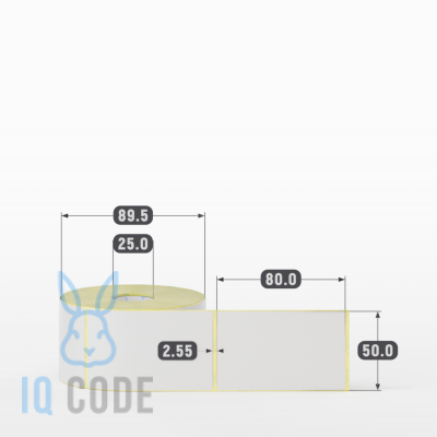 Термотрансферная этикетка 50х80 (рядов 1 по 500 шт) Полуглянец в рулоне, втулка 25 мм (к) IQ code