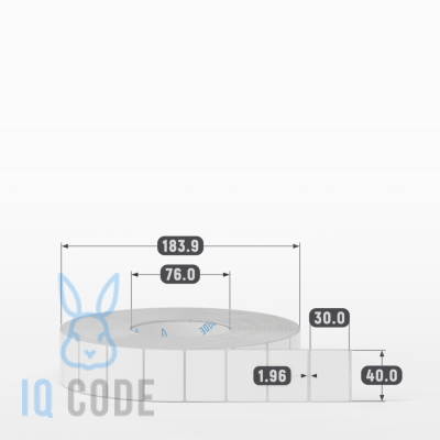 Полипропиленовая этикетка 40х30 белая, втулка 76 мм (к) (рядов 1 по 5000 шт)  IQ code	