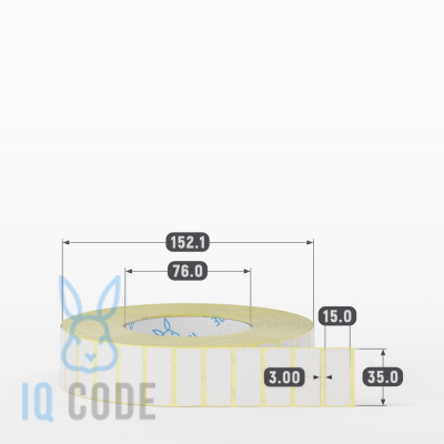 Термотрансферная этикетка 35х15 (рядов 1 по 6 000 шт) Полуглянец в рулоне, втулка 76 мм (к) IQ code