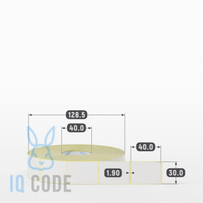 Термотрансферная этикетка 30х40 (рядов 1 по 2 000 шт) Полуглянец в рулоне, втулка 40 мм (к) IQ code