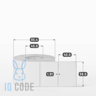 Этикетка самоклеящаяся 58х40 (рядов 1 по 1 000 шт) Полипропилен съемный клей в рулоне, втулка 40 мм (к) IQ code