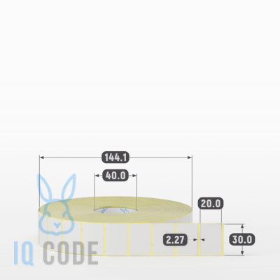 Термотрансферная этикетка 30х20 (рядов 1 по 5 150 шт) Полуглянец в рулоне, втулка 40 мм (к) IQ code