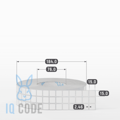 Полипропиленовая этикетка 15х15 белая, втулка 76 мм (к) (рядов 3 по 10000 шт)  IQ code	