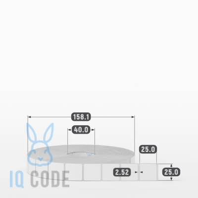 Полипропиленовая этикетка 25х25 белая, втулка 40 мм (к) (рядов 1 по 5000 шт)  IQ code	