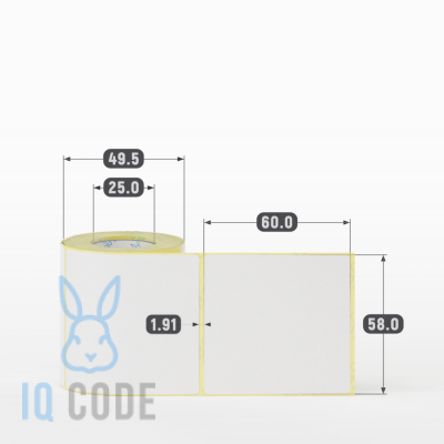 Термоэтикетка ТОП 58х60, втулка 25 мм (к) (рядов 1 по 150 шт)  IQ code	