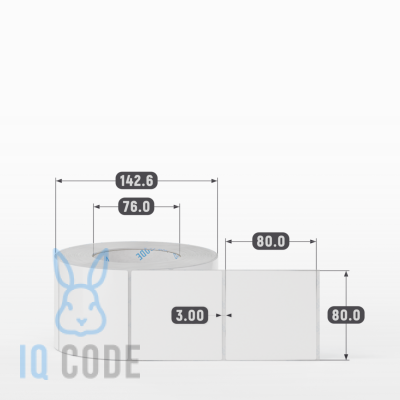 Полипропиленовая этикетка 80х80 белая, втулка 76 мм (к) (рядов 1 по 1000 шт)  IQ code	